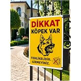 Dikkat K&ouml;pek Var Uyarı Levhası, PVC Dekota, 25x35 cm, Sarı, Ev Villa Bah&ccedil;e &Ccedil;iftlik İşyeri Kullanımı i&ccedil;in, &Ccedil;ift Taraflı Montaj