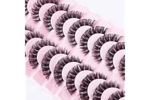 FANDIQ False Eyelashes Russian Strip Lashes Natural Fluffy Wispy D Curly 10 Pairs Reusable Fake Eyelashes Faux Mink Lashes Thick Short Soft Eyes Lash