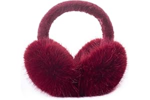 ZMUBB Winter Ear Muffs for Women Men - Foldable Fuzzy Earmuffs Faux Fur Ear Warmer, Perfect Ear Covers for Cold Days, Wine Red, One size