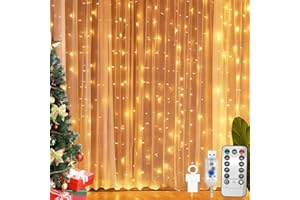 CNMTCCO 300LED Guirlande Lumineuse,3x3m USB Rideau Lumineux Intérieur avec 8 Modes Dimmable Télécommande et Minuterie, Blanc chaud Etanche Guirlande pour Noël,Mariage,Fenêtre,Anniversaire