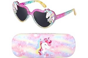 BEIPEGIN Sonnenbrille Kinder Herz Sonnenbrille Einhorn UV Schutz Kleinkind Sonnenbrillen mit Einhorn Brillenetui Hardcase Party Sonnenbrille Kinder 3-10 Jahren