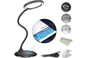 DUDSOEHO Rechargeable 5X Magnifying Desk Lamp, Dimmable Magnifying Glass with Light and Stand, Hand Free Touch Dimmable Magnifier with 28pcs LED Light for Work, Reading, Hobbies, Sewing, Crafts