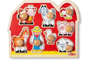 Melissa & Doug Jumbo Knob Wooden Peg Puzzle – Farm Animals Toy for Toddlers, Chunky Early Learning Puzzle for Ages 1+