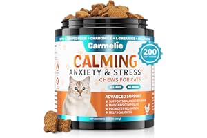 Carmelie Calming Treats for Cat- 200 Count Calming Cat Treats - Natural Cat Calming Support for Anxiety, Stress Relief - Chamomile, Valerian Root, L-Tryptophan - Chicken Flavor