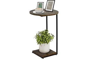 HDANI stolik pomocniczy,mały stolik boczny w kształcie litery C,Okrągły stolik kawowy Stolik do sofy, stolik do salonu z metalową ramą,40×40×60CM (1, vintage brązowo-czarny, 40×40×60cm)