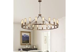 Eoodis Wagon Wheel Chandelier 20 Lights Bronze Rustic Pendant Light Large 120cm Metal Round Chandeliers Ceiling Light Fixture for Kitchen, Living Room