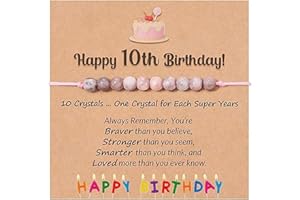Mezrkuwr 10 Años Regalos de Cumpleaños para Niñas, Pulsera de Piedra Natural Rosa con y Tarjeta de Mensaje para Hija/Nieta/Niña Regalos de Cumpleaños para Niñas