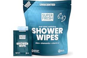 SUPER & FRESH CO. Super Fresh Shower Wipes Large Unscented Body Wipes for No Rinse Bathing Personal Hygiene Gym Travel Camping Enriched with Aloe and Vitamin E 10 Individually Wrapped Disposable Sheets