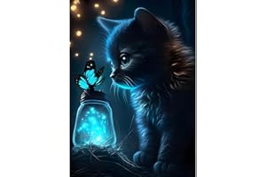 DPHERO Bricolage Chat Diamond Painting, 5D DIY Chaton Papillon Diamant Painting Kit Complet, Peinture Diamant Artisanat Strass Painting pour Adultes Enfants, Décoration Intérieur 30x40cm