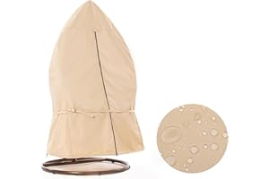 ‎F&J OUTDOORS F&J Outdoors wasserdichte Garten Kreis Stuhlabdeckungen Patio Hängende Schaukel Stuhl 114x178cm Schutzhülle für Balkon Korb Stuhl Taille Festziehen Reißverschluss Beige Ei Stuhlabdeckung Heavy Duty