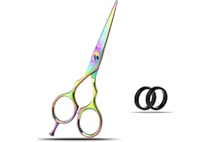 WISH BEAUTY,THE ROYAL ELEGANCE Tijeras de peluquería de 5 pulgadas, tijeras de peluquería profesionales, tijeras de peluquería para salón, peluquería o uso doméstico, ligeras y afiladas (arco iris para zurdos de 5 pulgadas)