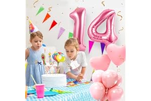 MACLUNAR Number Balloons 14,Pink 14 Balloon 40 Inch Giant Helium Foil Number Balloons for Boys Girls 14th Birthday Party Decor Anniversary Party Decorations Supplies