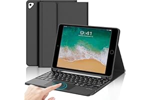 IVEOPPE Coque Clavier pour iPad 6/5 EME Generation/Pro 9.7/Air 2/Air 1 9.7" ave Touchpad, Étui Keyboard Trackpad AZERTY Layout sans Fil Bluetooth Amovible avec Porte Crayon pour iPad 9.7 2018, Noir