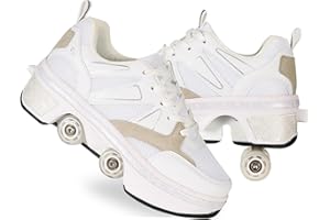 AGLOAT Girls' and Children's Roller Skates Shoes with Wheels Adjustable Quad Kick Roller Skates for Women 2 in 1 Inline Skates Deformation Trainers for Beginners