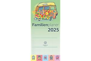 ‎ARTI PROMOTION arti promotion - VW 2025 Familienplaner, 22x45cm, Kalender mit bunten VW Modellen, 5 Spalten, viel Platz für Notizen und internationales Kalendarium, mit Spiralbindung