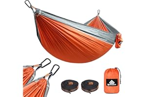 NATUREFUN Hamaca ultraligera para camping| 300kg de capacidad de carga, (275 x 140 cm) Estilo paracaídas de Nylon, transpirable y de secado rápido. 2 mosquetones premium, 2 eslingas de nylon incluidas