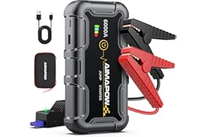 AIMAPOW Starthilfe Powerbank 6000A 12V (All Benziner/10,0L Diesel) Auto Starthilfe mit LED-Taschenlampe, großen Bildschirm, Jumper Bildschirm, Autobatterie Booster für SUV Motorrad Rasenmäher