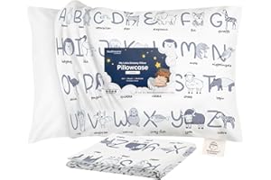 KEABABIES Toddler Pillowcase for Pillow - Organic Toddler Pillow Case for Kids - 100% Natural Cotton Pillowcase for Miniature Sleepy Pillows - Toddler First Pillow - Machine Washable (Alphamals)