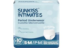 SUNKISS INTIMATES Bragas Menstruales Desechables para Mujer con Flujo Abundante, Braguitas Postparto Mujer a Prueba de Fugas, Blanco, Talla S/M, 10 Unidades