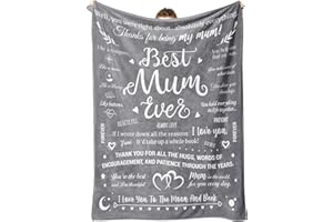 Niyewsor Mum Gifts for Mothers Day, Blanket Gifts for Mum from Daughter Son, Mum Birthday Gifts, Presents for Mum Mummy on Valentine's Christmas, Best Mum Ever Blanket 60'' x 50'' (Grey)