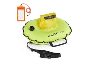 BUDDYSWIM Bouée de Natation Hydrastation 10L avec Pochette Etanche Facile d'accès pour Ranger Ses Affaires, sa Bouteille d'eau ou sa Nourriture. Comprend Un Pochette Etanche Smartphone.