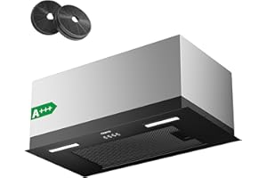 CIARRA CBCB6926A 60cm Integrated Cooker Hood Built-in Kitchen Extractor Fan 3 Speed Settings LED Light UnderCabinet Extractor Hood Energy Efficient & Quiet Operation with CBCF003 Carbon Filters