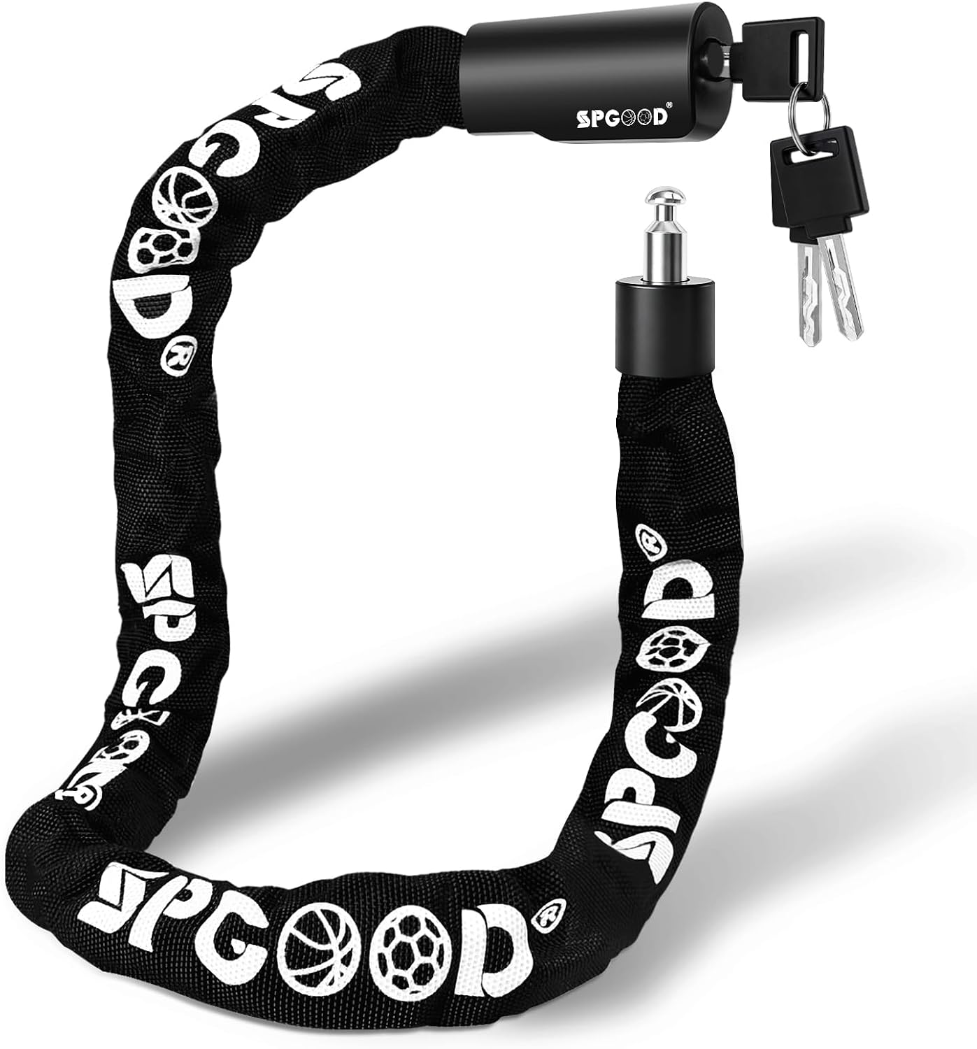 SPGOOD Antivol de vélo avec 3 clés, chaîne de 6 mm, longueur 90 cm(Noir) | Résistante aux coupures, avec revêtement en nylon pour la protection contre la rouille, adaptée aux vélos, vélos électriques