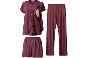 SUNNYBUY 3-teiliges Still-Pyjama-Set für die Zeit nach der Geburt, lässig, weich, Umstands-Pyjama, Nachtwäsche, Loungewear, Kleidungsschicht