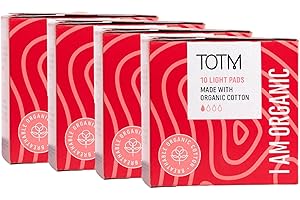 TOTM Light Flow Pads with Wings | Certified Organic Cotton | Compostable Wrappers | Naturally Soft, Absorbent & Super Comfy | 4 Packs | 40 Pads