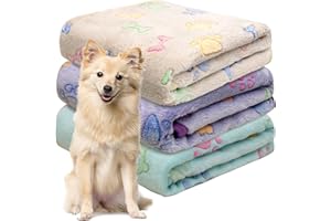 Awaytail 3er-Set Hundedecke,Decken für Mittlere Hunde,Weiche -Katzendecke,Hundedecken,Waschbar Verdickt Knochen Druck Hunde Decke,80x60 cm
