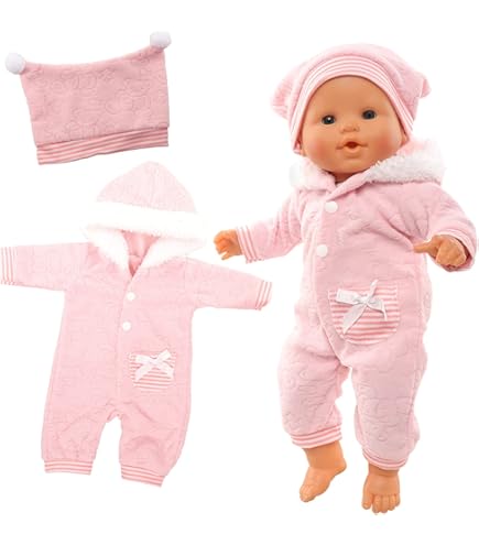 Poppenkleding, kleding outfits voor babypoppen, babypoppenkleding, poppenkledingset, poppenaccessoires voor 43-48 cm poppen, romper, hoed, sokken, mantel