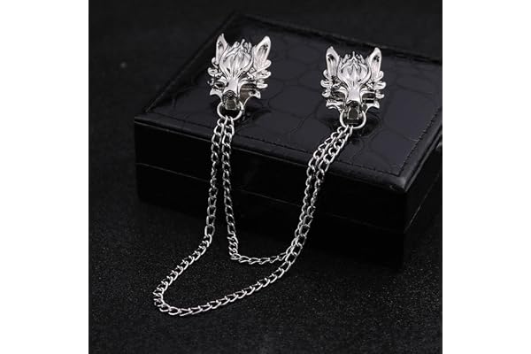 HCMA Nouvelle chaîne Punk Broches de Loup Broches pour Costume pour Hommes Broche Collier décoré tête de Loup Chemise Accessoires marée Corsage Broche Broches
