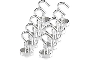 Magnetic Hooks 12kg/27lbs (Pack of 10 Silver) - Heavy Duty Neodymium Hooks for Outdoor & Backyard Use - Strong Rare Earth Magnets for Cruise Cabins - Magnetic Hooks for Kitchen & Refrigerators