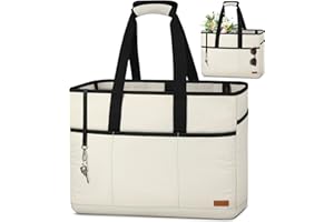 Lubardy Sac de Plage Femme avec Multi-Poches Grande Capacité Sac de Plage XXL Extra Large Famille 30L 40L Sacs à Main Cabas pour Plage Voyages Gym Piscine Rangement Beige