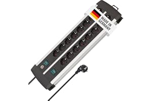 Brennenstuhl Premium-Alu-Line 16-vägs jordat grenuttag – 3m grenuttag av högkvalitativt aluminium (för väggmontering med 2 st