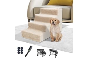 ZVONEMA ZNM - Escalera para perros, escaleras para mascotas con 4 peldaños de plástico, escaleras para gatos con funda lavable, fácil de instalar - Envío con rollo adhesivo