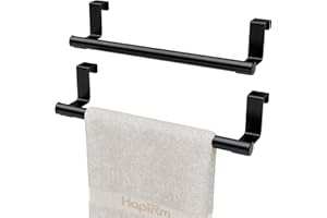 HapiRm Over the Door Towel Rail, Black Kitchen Towel Holder with Protective Pads, Stainless Steel Kitchen Towel Rail No Drilling, Rustproof Towel Storage for Cabinet Door, 2 Pack, 23.5cm