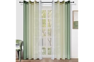 Topfinel Tende Voile Semi Trasparenti con Occhielli Tende lunghe Sfumate per Soggiorno Camera da Letto Cucina Camera da Bambino Tenda 2 Pannelli 140 x 260 CM Verde Oliva