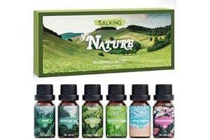 ‎SALKING SALKING Natur Ätherische Öle Set, Aromatherapie Duftöl GeschenkSet, Pure Duftöle für Diffuser Luftbefeuchter, 6x10 ml (Kiefer, Meeresbrise, Regen, frisch geschnittenes Gras, Wildblumen, Bergluft)