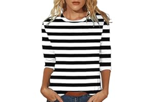GENERIC Streifenshirt Damen 3/4 Arm Gestreiftes Shirt Basic T-Shirt mit Streifen Rundhals Ausschnitt Casual Oberteile Frühling Sommer Tshirt Vintage Sport Tops Lässig Streetwear Y2k Top Mädchen