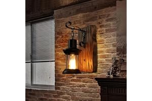 HYQJUNE Drewniane Oświetlenie Ścienne Retro Oświetlenie E27 Vintage Szkło Mrożona Sypialnia Dekoruj Oświetlenie Salonu Oświetlenie Ścienne Dla Schodów Bar Loft Corridor Cafe Oświetlenie Lampy Ścienne (Size :