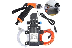 HONEYHOUSE Bomba de agua portátil de alta presión, pulverizador de limpieza de coche de 12 V, kit de lavado para lavado móvil, coche, caravana, barco (juego)