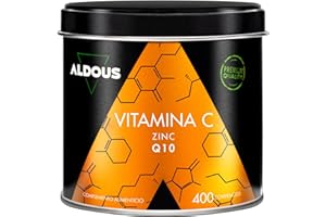 ALDOUS BIO Vitamina C 1000 mg por dosis diaria + Zinc y Q10, 400 comprimidos - Vitaminas para el Cansancio, Resfriado, Sistema Inmunológico y Defensas - Vitamina C y Zinc Libre de Plástico - ALDOUS