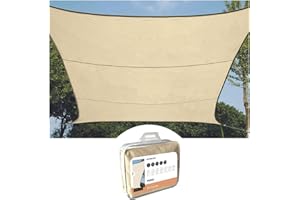 Perel Voile d'ombrage, Toile ombrage, Toile extérieure terrasse, imperméable, Protection Contre UV, 4 Anneaux en O en Acier Inoxydable, 3.6 x 3.6 m, 160 g/m², Polyester, carré, crème