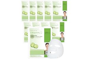 DMD DERMAL MAKE A DIFFERENCE DERMAL 10 hojas de mascarilla facial coreana con esencia de colágeno de pepino – Hidratante, suavizante y calmante del enrojecimiento – quemaduras solares y cuidados para después del sol