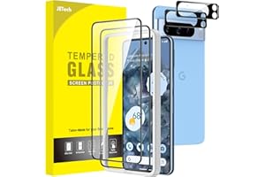 JETech Pełna Pokrycie Ochraniacz Ekranu dla Google Pixel 8 Pro z Osłona Obiektywu Aparatu, Szkło Hartowane Film, Odciski Palców ID Kompatybilny, HD Przejaśniać, 2 Sztuki Każdy
