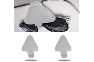 Adorila 2 Pack Sunglasses Holders for Car Sun Visor, Magnetic Leather Glasses Eyeglass Holder, Eyeglass Hanger and Ticket Card Clip (Grey)