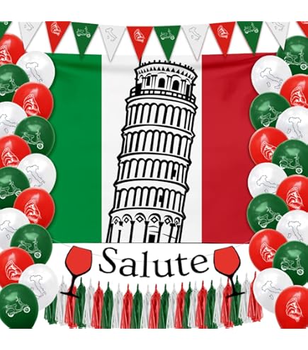 Hades Kit Decorazioni Per Feste A Tema Italiano - Palloncini, Ghirlande E Sfondo Con Torre Di Pisa E Vespa