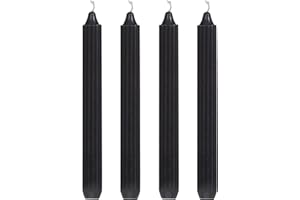 COMFORDER Stabkerzen Set, 4x Tafelkerzen einfarbig + gerippt, 20cm, 7 Stunden Brenndauer (Schwarz)