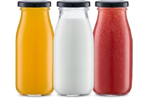 Danmu Art 3pcs 250ml Glass Milk Bottle with Pretty Black Lids Small Glass Jars for Decoration